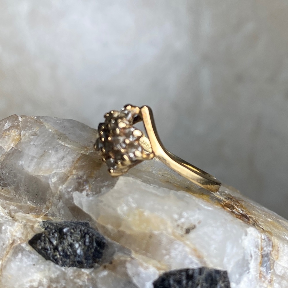 Diamond Cluster 14k Gold Bypass Ring - image 7